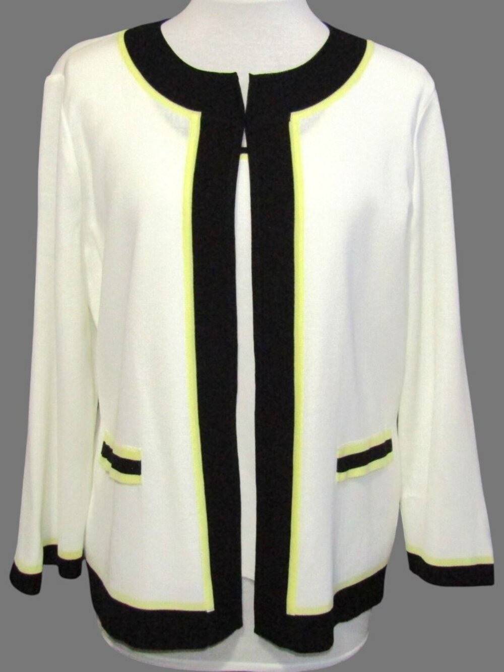 Ming Wang Classic Cardigan Lady Jacket Tank Top Twin Set White Black Yellow M